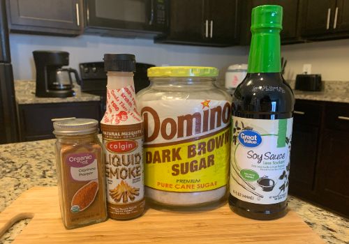 Brown sugar, cayenne, soy sauce, and liquid smoke