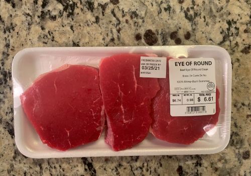 Packaged eye of round steaks on a counter