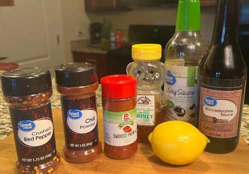 Chili powder, smoked paprika, honey, lemon, and bottled sauces