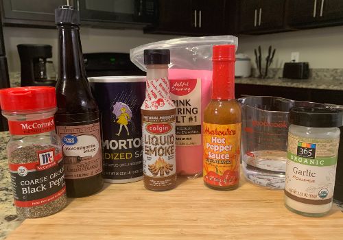 Hot pepper sauce, Worcestershire sauce, liquid smoke, and powdered seasonings