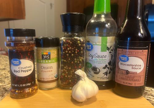 Soy sauce, Worcestershire sauce, garlic, pepper and onion powder